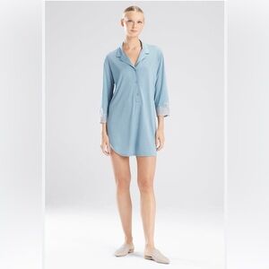 Natori Blue Sleep Shirt with White Lace Trim